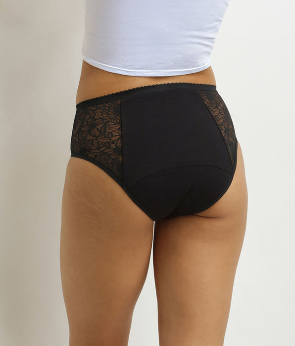 DIM Culotte de règles taille haute flux très abondant noir à fleurs Dim Protect
