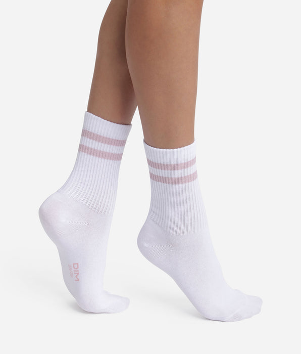 DIM Chaussettes en coton côtelé Blanc et lurex Rose Dim Mode