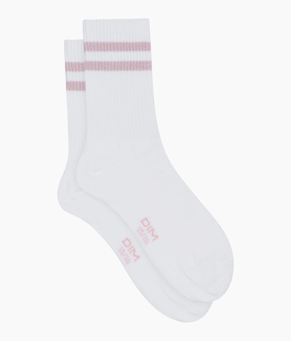 DIM Chaussettes en coton côtelé Blanc et lurex Rose Dim Mode
