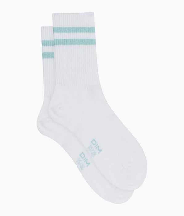 DIM Chaussettes en coton côtelé Blanc et lurex Bleu Dim Mode
