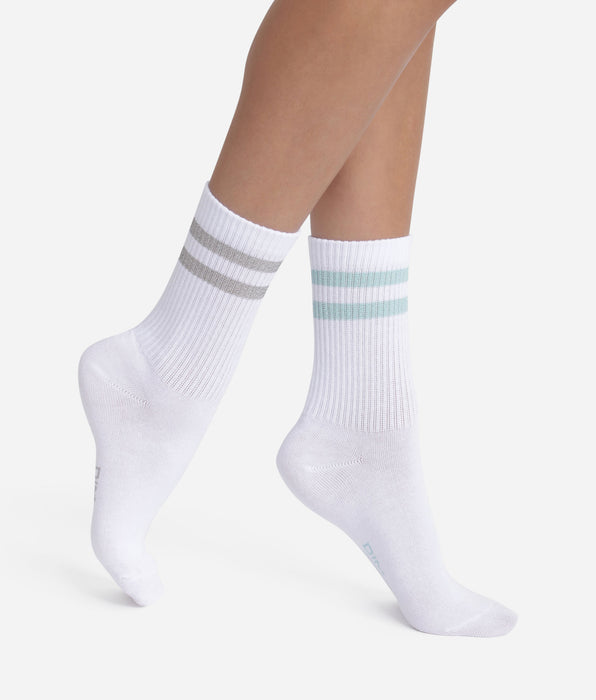 DIM Lot de 2 paires de chaussettes en coton côtelé Blanc et lurex Bleu Gris Dim Mode