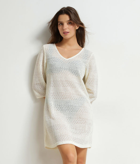 DIM Robe de plage femme en maille Écru Dim