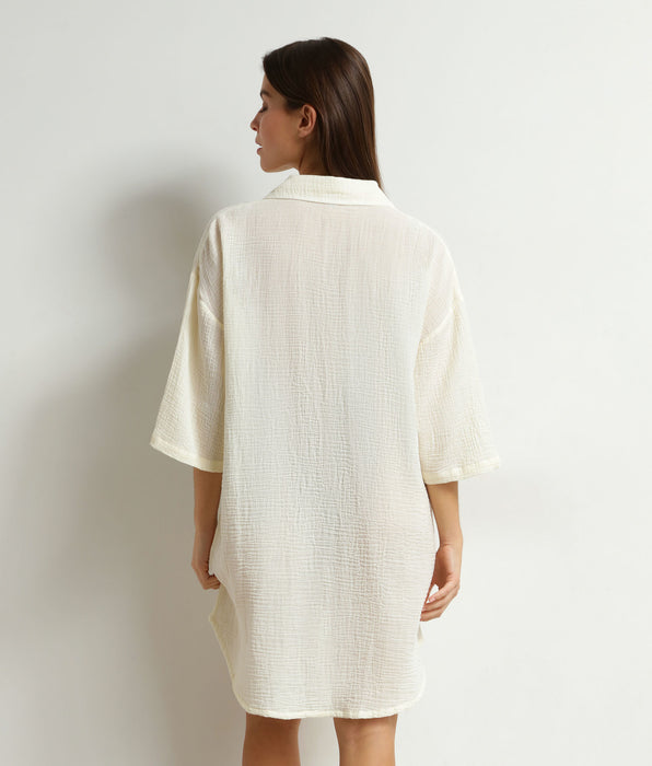 DIM Robe de plage femme en gaze de coton Blanc Crème Dim