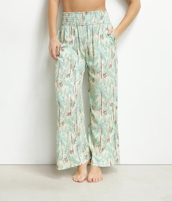 DIM Pantalon de plage femme large motif palmiers Dim