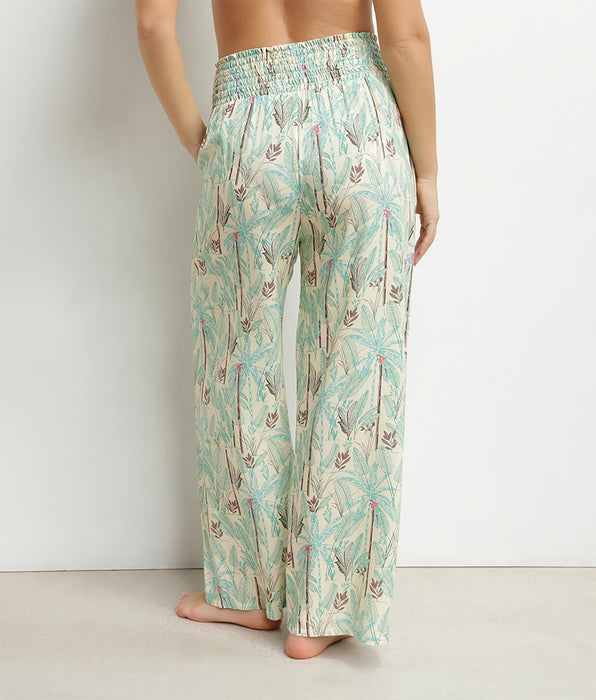 DIM Pantalon de plage femme large motif palmiers Dim