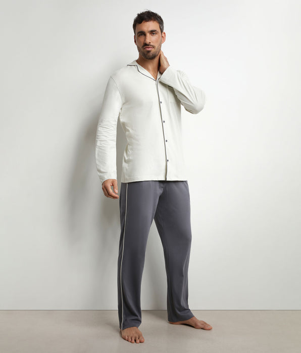 DIM Ensemble pyjama homme pantalon chemise en jersey Gris Foncé Dim Nightwear