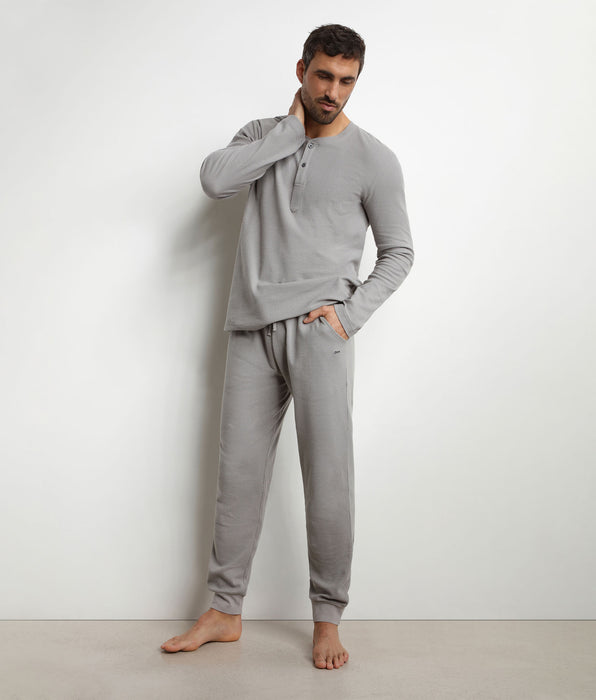 DIM Ensemble pyjama pantalon col serafino en jersey Gris Dim Nightwear
