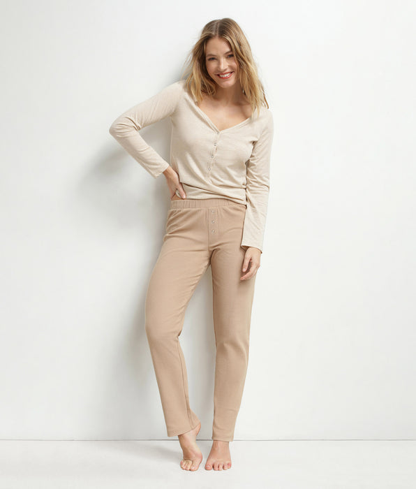 DIM Ensemble pyjama femme col Serafino en jersey Marron Dim Cosy Time