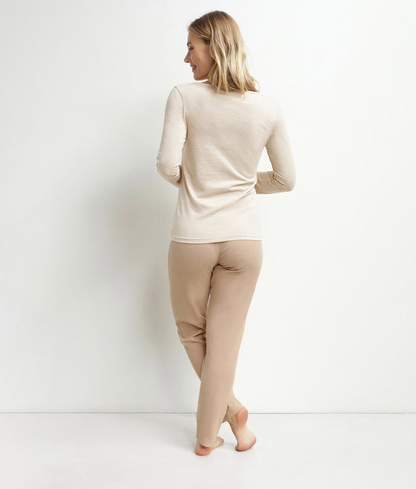 DIM Ensemble pyjama femme col Serafino en jersey Marron Dim Cosy Time