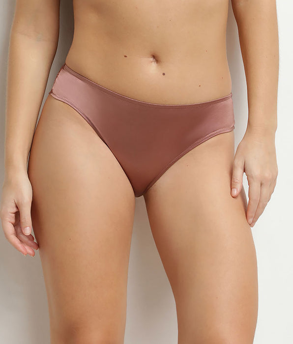 DIM Culotte femme en satin et dentelle florale Marron Chocolove