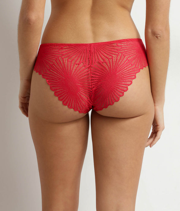 DIM Culotte femme en satin et dentelle florale Rouge Chocolove