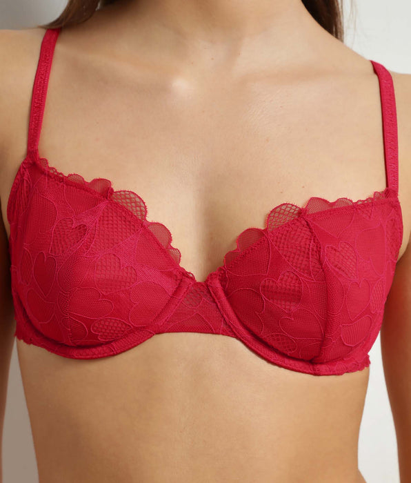 DIM Soutien-gorge emboîtant en dentelle à motif cœur Rouge Red Love