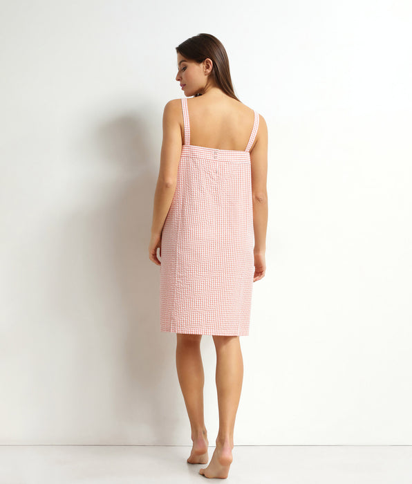 DIM Chemise de nuit femme vichy seersucker Abricot Écru Dim Nightwear