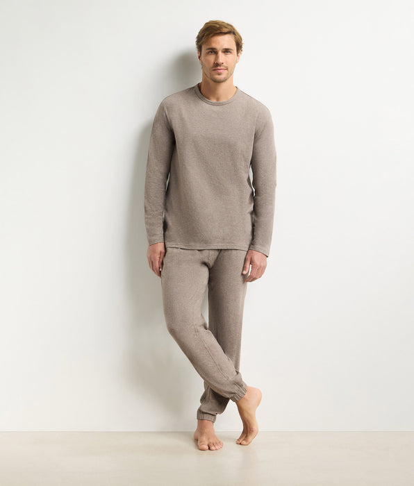 DIM Ensemble pyjama pantalon homme marron mélange Dim Jersey Elastane