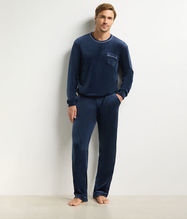 DIM Haut homme manches longues col rond bleu marine Dim Chenille