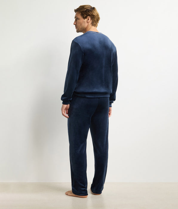 DIM Haut homme manches longues col rond bleu marine Dim Chenille