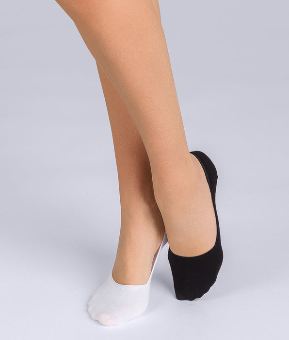 DIM Lot de 2 protège-pieds coton noir et blanc Femme Basic Coton