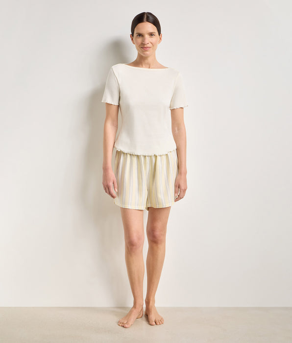 DIM Top manches courtes col bateau coton écru Slow Days Fresh Vibes