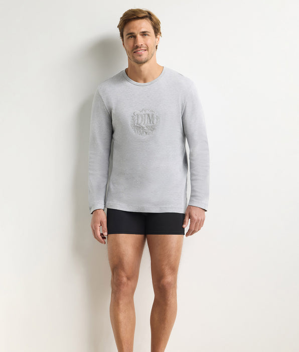 DIM T-shirt homme manches longues col rond gris mélange Dim Interlock