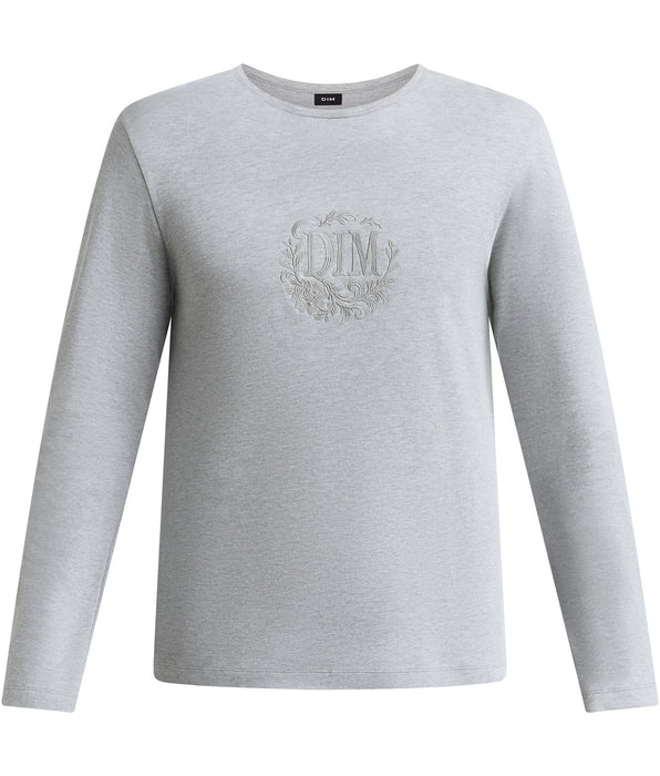 DIM Top homme manches longues col rond gris mélange Dim Interlock
