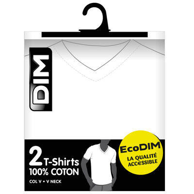 Lot de 2 t-shirts blancs col V 100% coton EcoDIM, , DIM