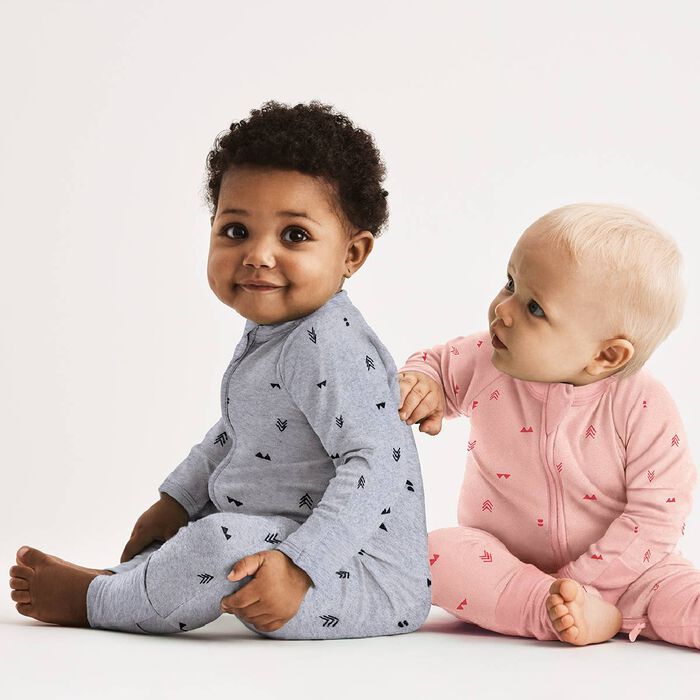 Pyjama bébé zippé bouclettes imprimé Indien gris DIM Baby, , DIM