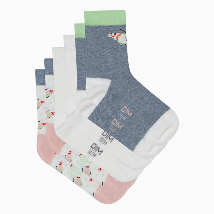Lot de 3 paires de chaussettes enfant Rose motif Papillon Coton Style, , DIM