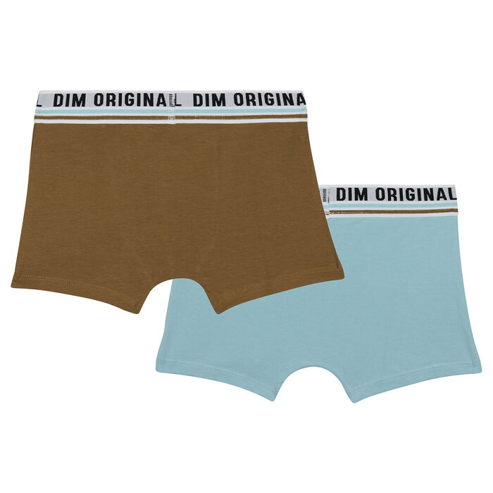 Lot de 2 boxers coton stretch Bleu Marron ceinture rétro Dim Originals, , DIM