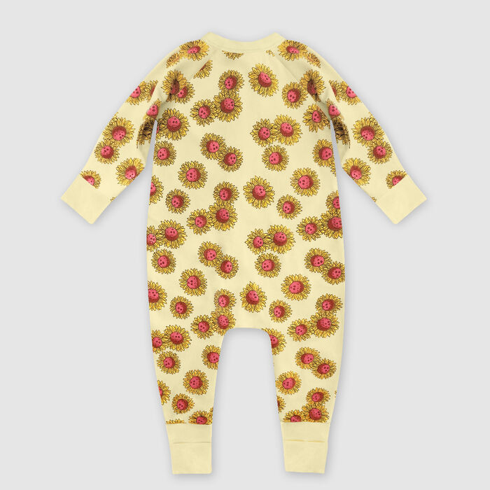 Pyjama bébé zippé en coton stretch Jaune imprimé tournesol Dim ZIPPY ®, , DIM
