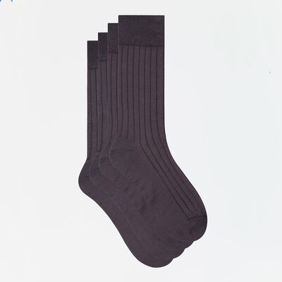 Lot de 2 paires de chaussettes hommes gris anthracite en fil d’Écosse, , DIM