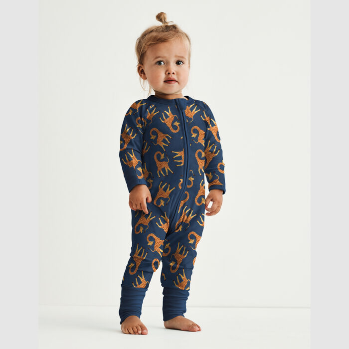 Pyjama bébé zippé en coton stretch Bleu imprimé girafe Dim Baby, , DIM
