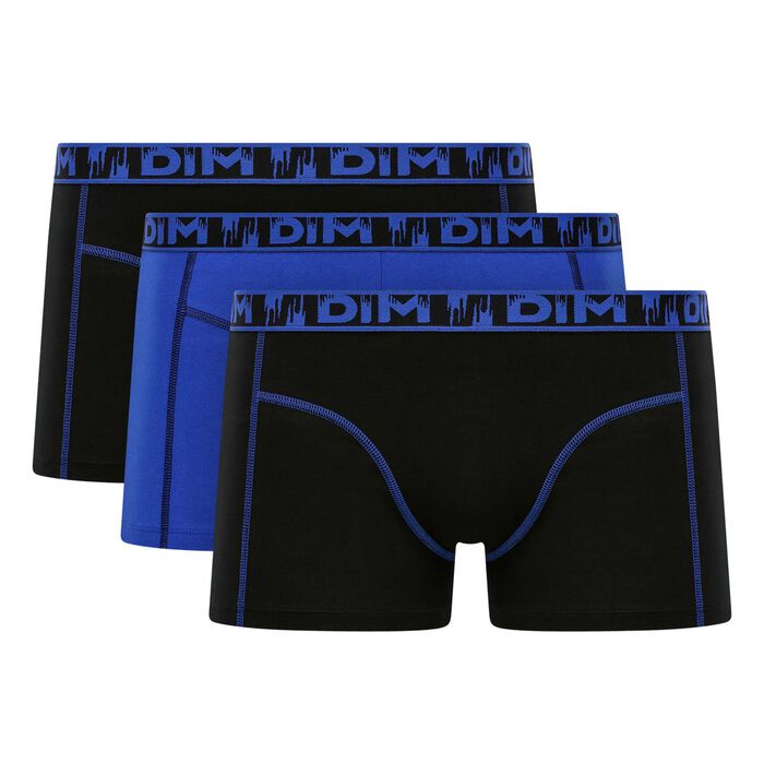 Lot de 3 boxers coton stretch Noir et Bleu Outremer Ecodim Mode, , DIM