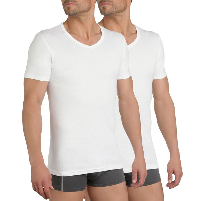 Lot de 3 t-shirts blancs  col V 100% coton EcoDIM, , DIM