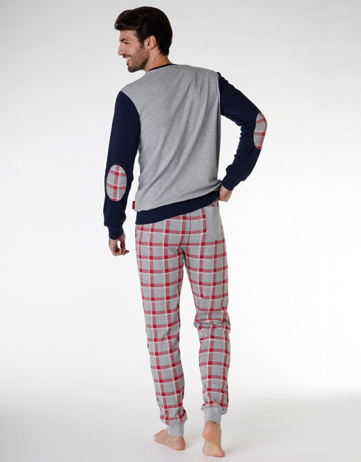 Pyjama long pour homme en coton interlock, gris mélangé