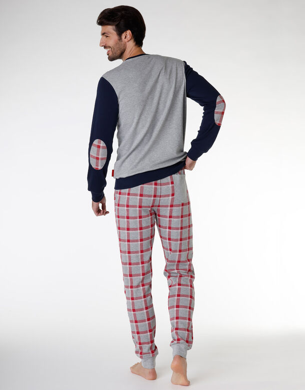 Pyjama homme long en coton interlock, gris chiné, , DIM