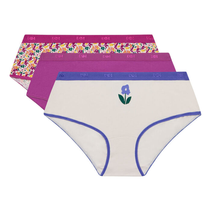 Lot de 3 boxers femme coton stretch Fuchsia motif floral les Pockets, , DIM