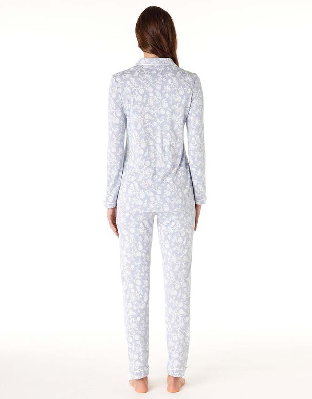 Pyjama long en coton modal pour femme, bleu poudré, , DIM