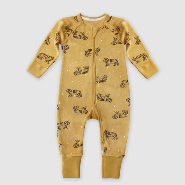 Pyjama bébé à pieds en velours - Tawny brown