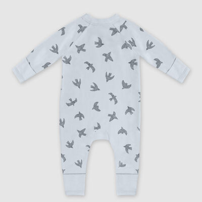 Pyjama bébé zippé en coton bio avec motifs oiseaux Bleu Dim Baby, , DIM