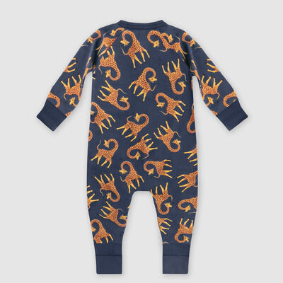 Pyjama bébé zippé en coton stretch Bleu imprimé girafe Dim Baby, , DIM
