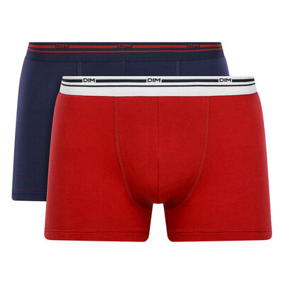 Lot de 2 boxers coton stretch Rouge Lave et Bleu Denim Daily Colors, , DIM