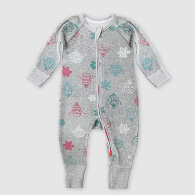 Pyjama bébé velours à zip double sens motif flocon gris Dim baby, , DIM