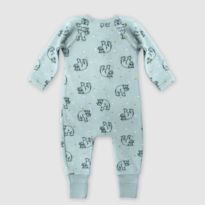 Pyjama bébé velours à zip double sens motif Rhino Bleu Dim baby, , DIM