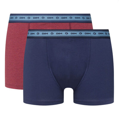 Lot de 2 boxers coton stretch bio rouge vin bleu denim Green by Dim, , DIM