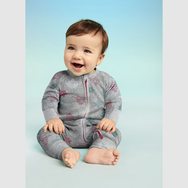 Pyjama Bebe Velours A Zip Double Sens Motif Flocon Gris Dim Baby