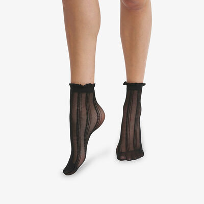 Socquettes femme voile transparent Noir à lignes graphiques Dim Style, , DIM