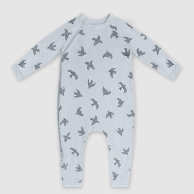 Pyjama bébé zippé en coton bio avec motifs oiseaux Bleu Dim Baby, , DIM