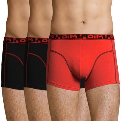 Lot de 3 boxers coton stretch Noir et Rouge Écarlate Ecodim Mode, , DIM
