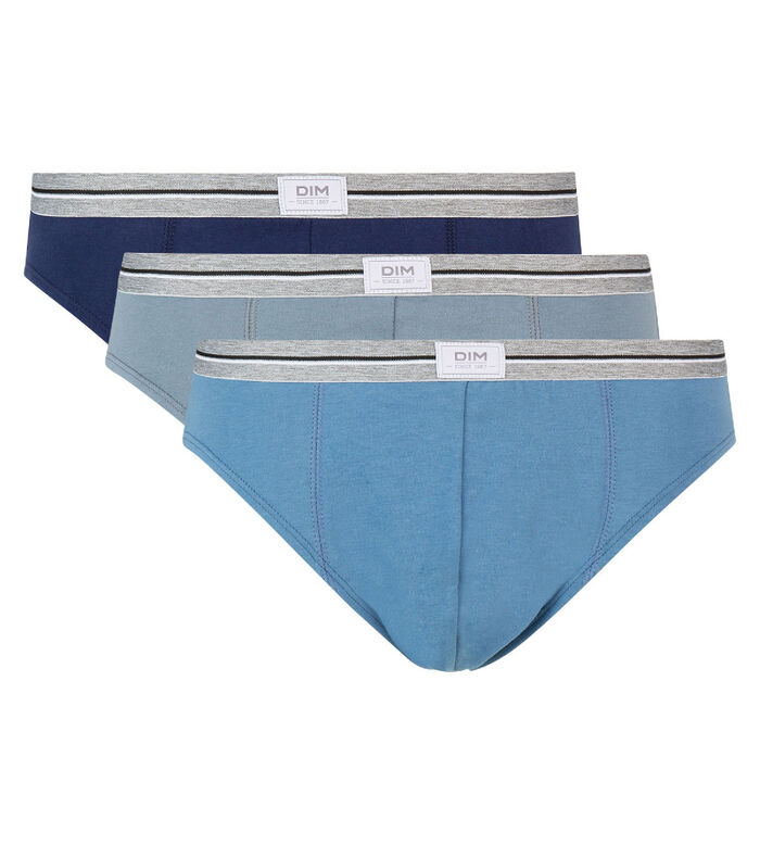 Lot de 3 slips bleu denim gris en coton stretch résistant Ultra Resist, , DIM