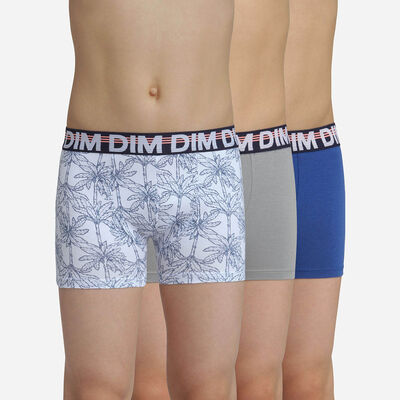 Lot de 3 boxers enfant coton stretch à motif palmier Gris EcoDim Mode, , DIM